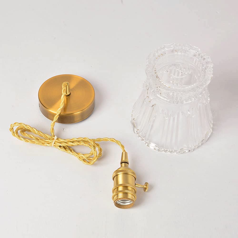 Portalámparas de Cobre Creativo, Pantalla de Cristal para lámpara Colgante, lámpara Colgante de Estilo nórdico Retro, lámpara de araña de un Solo Cabezal con Rosca E27, iluminación Decorativa par