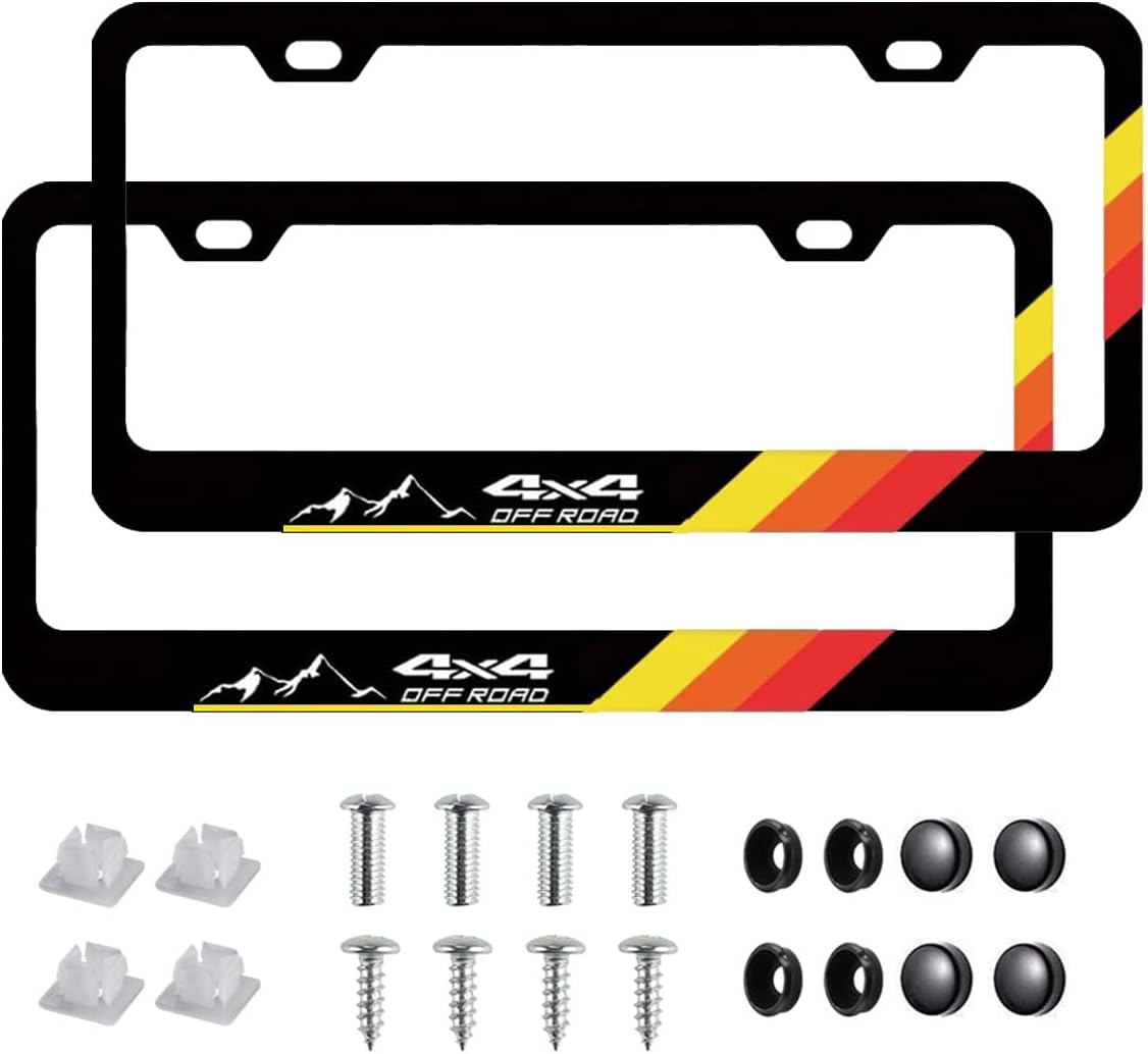 2Pcs Carbon Fiber Red Strips License Plate Frames for Dodge Challenger Charger, 12.2x6.4inch Universal Fit License Plate Holder for Dodge Vehicles,Anti-Theft Screws and Caps Included