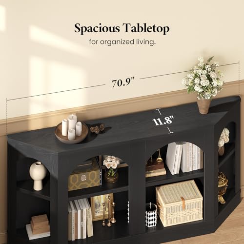 Image of 70.9 inch Extra Long Arched Console Table, Black Entryway Table with Shelves, Farmhouse Console Table for Entryway, Living Room, Black