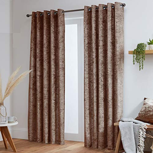 John Aird Luxurious Crushed Velvet Fully Lined Eyelet Curtains (Mocha, Cream, 90" Wide x 108" Drop) - Image 2