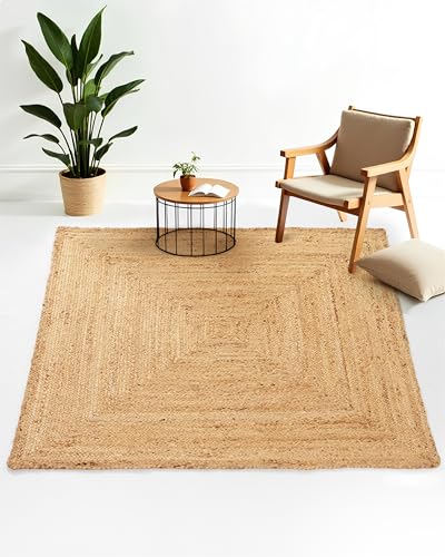 carpetfine Tapis Jute Nele carré Couleur Naturelle Beige 80x80 cm tissé à la Main en Jute | Tapis Naturel Moderne uni de Style Boho pour Salon et Chambre.