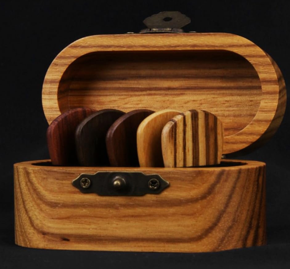 Guitar Wooden Pick Storage Chest with 5 x Wooden Guitar Plectrums - Image 3