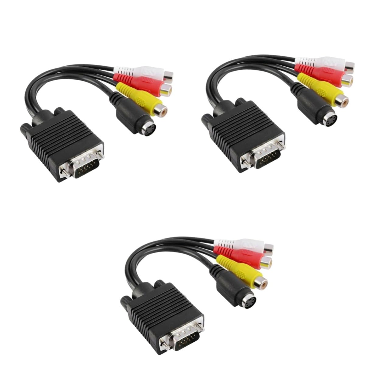 OSALADI 3pcs Tv Converter Cable Pc Adapter Cable 3rca Audio -Video Output D-sub 15 Pin to Mini Din 4 Pin Black