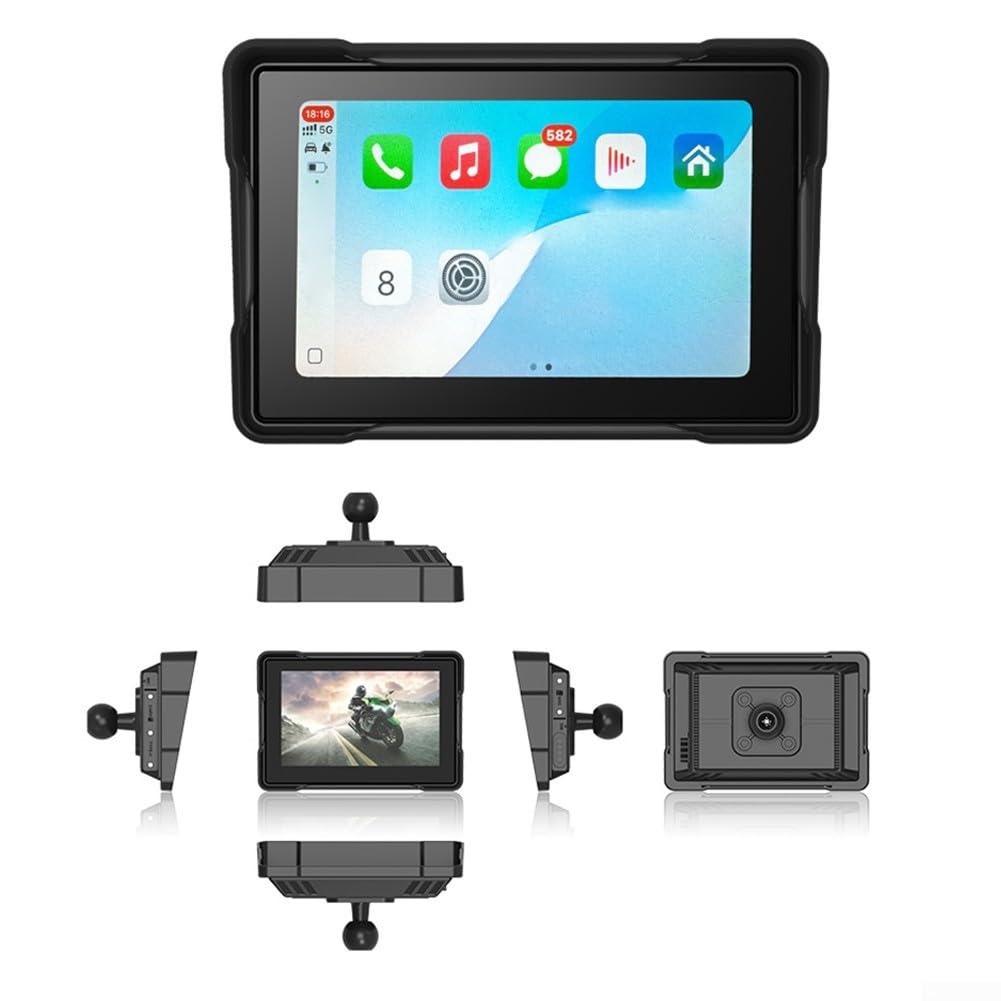 Navigatore per moto da 5 pollici HD Touch Display con IP68 impermeabile cruscotto digitale per CarPlay e Android Auto, nero