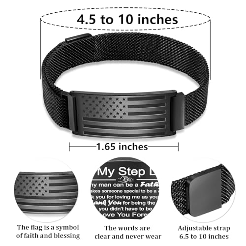 Gifts for New Dad, Stepdad, Dad to Be, Stainless Steel American Flag Bracelet Jewelry for Men, Father’s Day Birthday Christmas Gifts,Adjustable Size