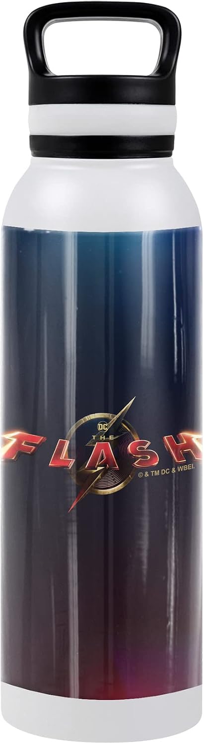 The Flash OFFICIAL Movie Logo 24 oz Insulated Canteen Water Bottle, Leak Resistant, Vacuum Insulated Stainless Steel with Loop Cap, White