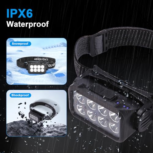 2 Stück Wiederaufladbare LED Stirnlampe,2500 Lumen IPX6 Sensor Kopflampe – Ansicht 4