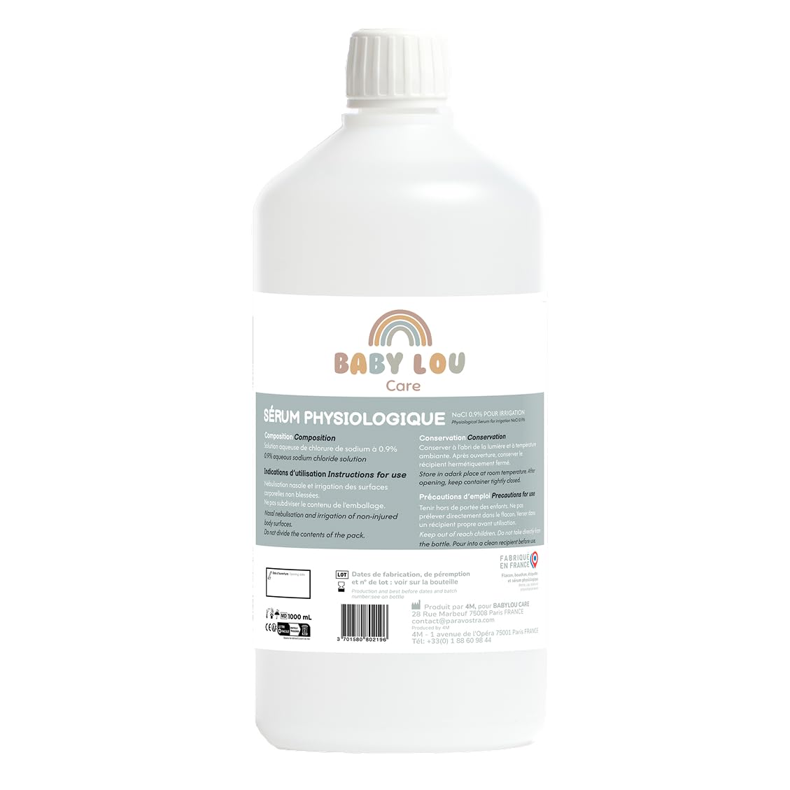 BABYLOU CARE Saline Solution 1L Bottle | NaCl 0.9% Isotonic | Nasal & Eye Hygiene for Babies, Children & Adults | External Nasal Irrigation