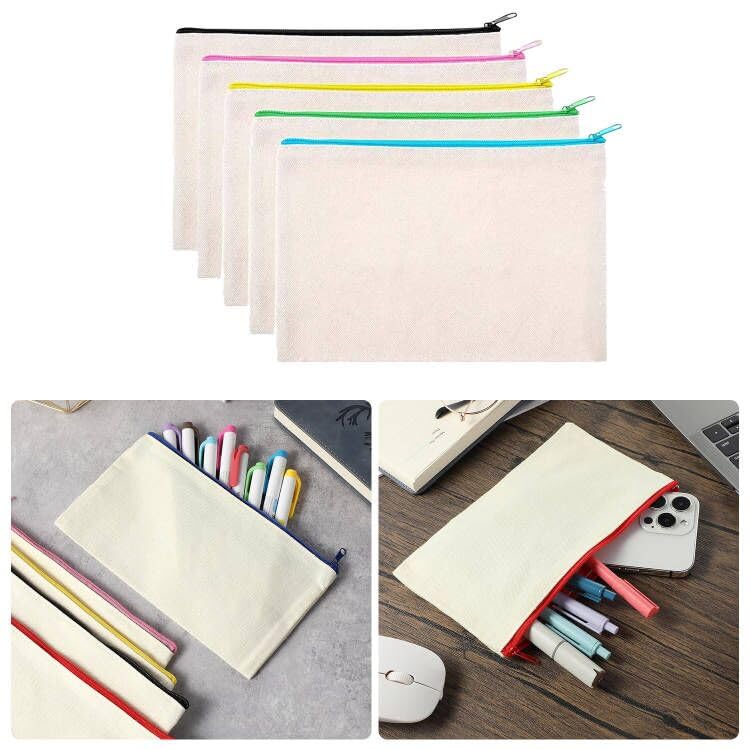 SIMEIXI Astuccio In Tela Bianco, Astuccio Da 10 Pezzi Per Dipingere, Astuccio Per Matite Vuoto Fai Da Te, Borsa Cosmetica In Tela,Adatto Per La Scuola Dell'ufficio Viaggi, 21 X 12 CM