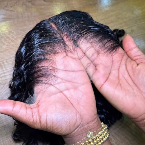 New Trend Lagos Hairline Short Bob Deep Wave 13x4 HD Invisible Lace Frontal Human Hair Glueless Wigs PrePlucked 150 Density Curly Bob Brazilian Virgin Human Hair Wig with M Shaped Lagos Hairline