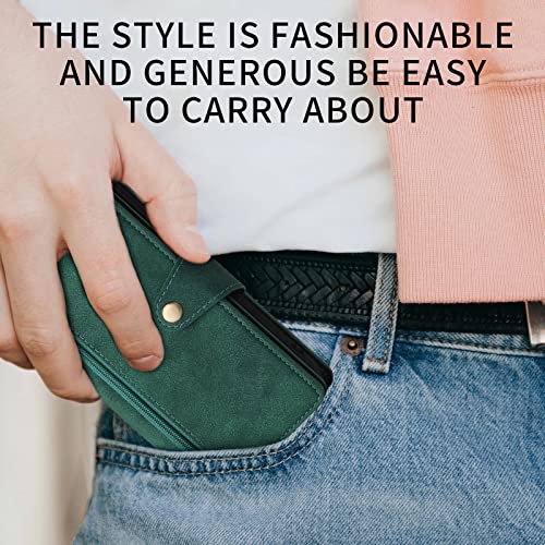 ESONG Wallet Case for Google Pixel 8 Pro,Premium PU Leather Zipper Pocket Magnetic Flip Stand Case Cover with Wrist Strap/Card Slots/Coin Pouch/Kickstand,Full Body Protection Phone Case -green - Image 4