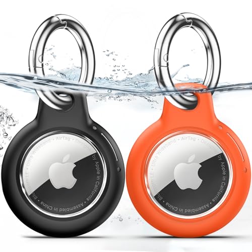 TNSNK Funda impermeable para soporte Apple Airtag con bloqueo, funda llavero colgante para equipaje, bicicleta, mascotas - (negro + naranja)