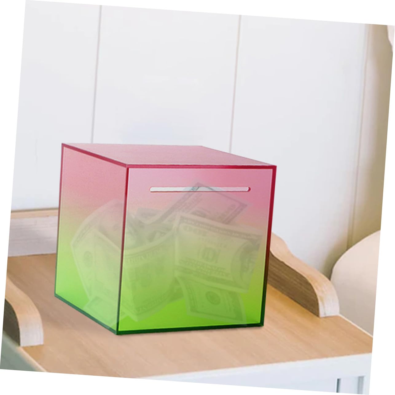 HOMSFOU Acryl Spardose Transparent mit Buntem Farbverlauf Münzglas für Haushaltsspartopf Leicht zu Reinigen als Geburtstagsgeschenk und Wohnaccessoire