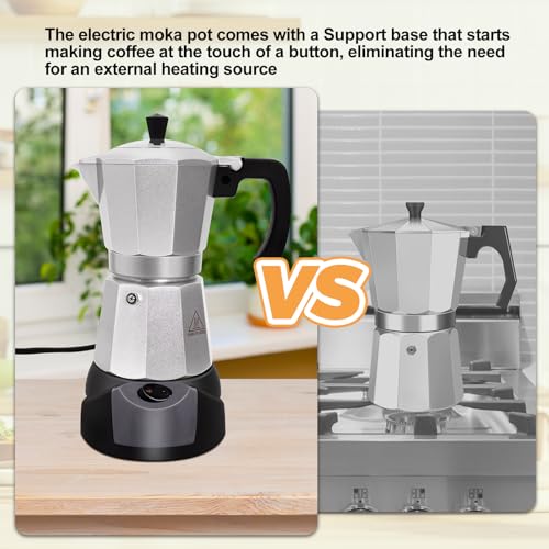 Electric-Aluminum-Moka-Pot-5-6-Cup-270ml-Espresso-Maker-with-Detachable-Base-Ideal-Coffee-Makers-for-Home-MochaPot-Italian-and-Cuban-Cafe-Coffeemaker-Espressomaker-CoffeePot-Silver Electric Aluminum Moka Pot 5 6 Cup 270ml Espresso Maker with Detachable Base Ideal Coffee Makers for Home MochaPot Italian and Cuban Cafe Coffeemaker Espressomaker CoffeePot Silver