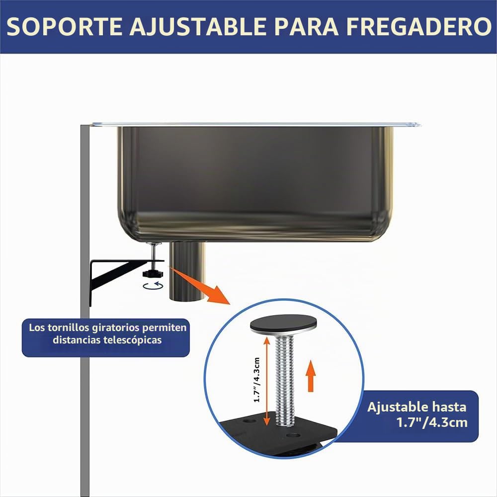 Soportes Para Fregadero Bajo Montaje, 4 Piezas Soportes Para Fregadero Bajo Encimera De Acero Inoxidable, Ajustable Pies De Cocina Para Fregadero De Cocina Y Baño