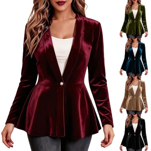Aniywn Velvet Blazer Women Black Christmas Open Front Formal Suit Jacket | Velvet Blazer Jackets For Women Notch Lapel Open Front Cardigan Ruffle Hem Fall Business Casual Work Office Blazer Jacket - image 1