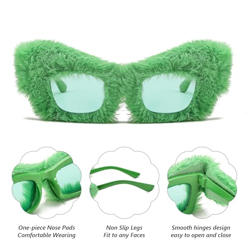 FEISEDY Sunglasses Women Fuzzy Square Cat Eye Sun Glasses Punk Plush Shade Party Masquerade Disco Eyewear B00864