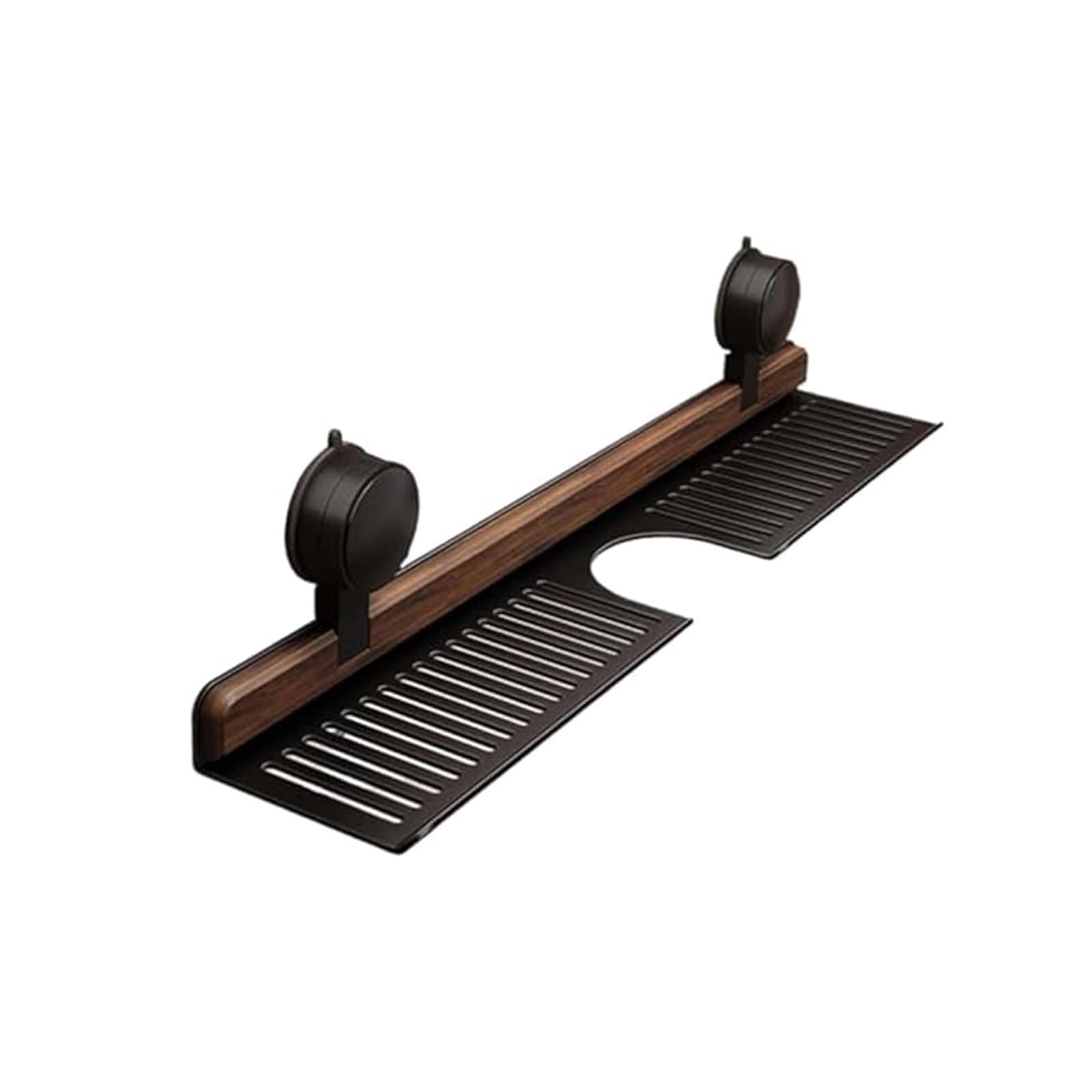 Estante de baño con ventosa, organizador montado en la pared, aleación de aluminio, sin taladrar, con tiras de nogal para baño, caravana, cocina, dormitorio