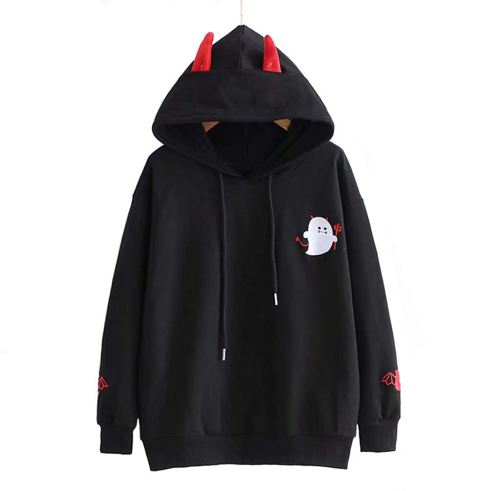 YEMOCILE Women Devil Wing Hooded Sweatshirt Casual Loose Long Sleeve Hoodies Pullover Tops