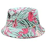 Mashiaoyi Unisex Print Double-Side-Wear Reversible Bucket Hat Flamingo Green