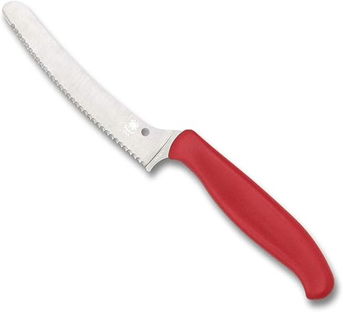 Spyderco Cuchillo de cocina Z-Cut con punta roma de 4.3 pulgadas CTS BD1N hoja de acero inoxidable y mango de polipropileno rojo duradero -
