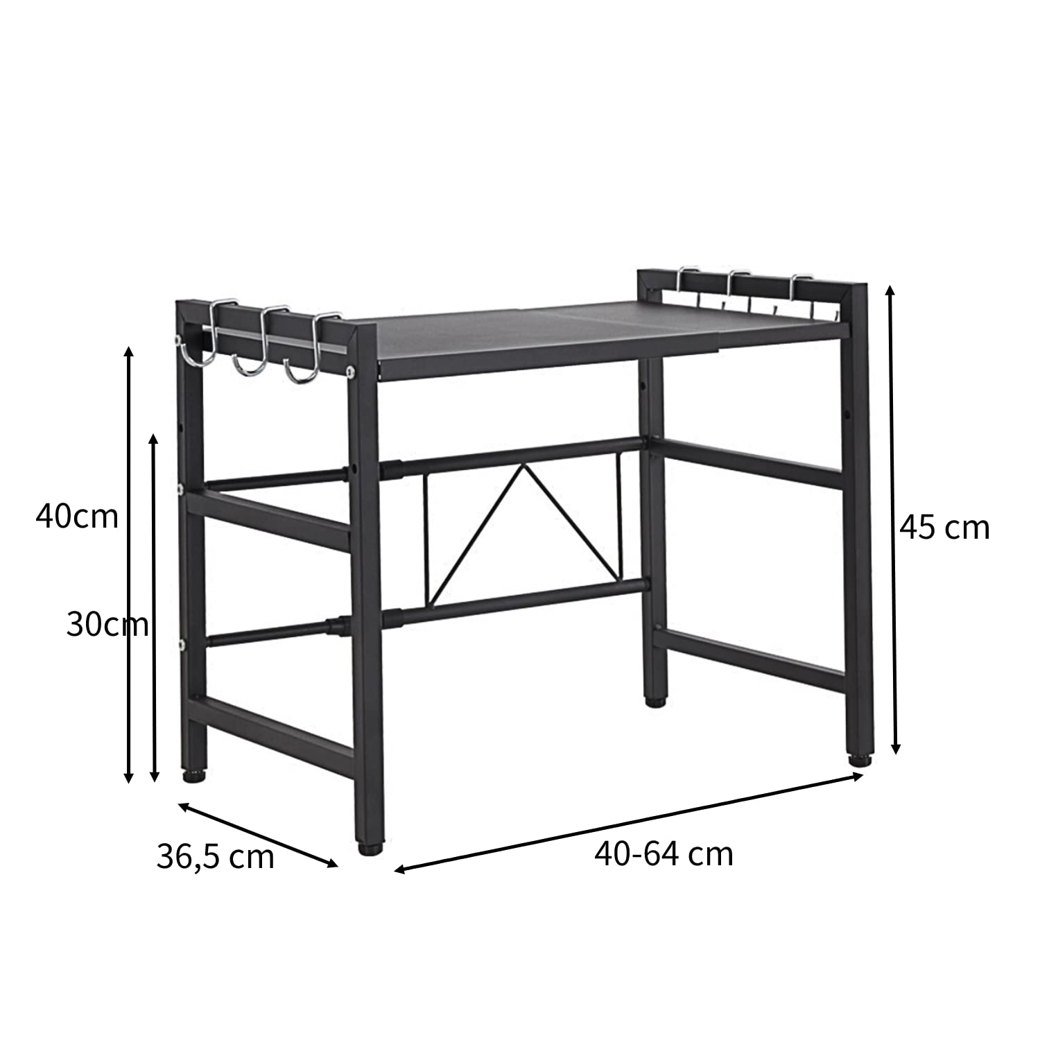 Étagère De Rangement Pour Micro-ondes - Support Métal 60cm Avec 6 Crochets - Gain De Place Pour Comptoir De Cuisine - 4