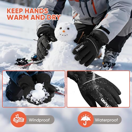 Image of ihuan Winter Waterproof Ski Gloves Men Women, Snow Warm Cycling Cold Weather, Driving Biking Running