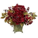 Nearly Natural 4928 Peony and Hydrangea Silk Flower Arrangement, Red
