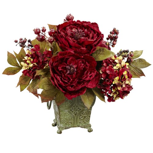 Nearly Natural Peony & Hydrangea Silk Flower Arrangement