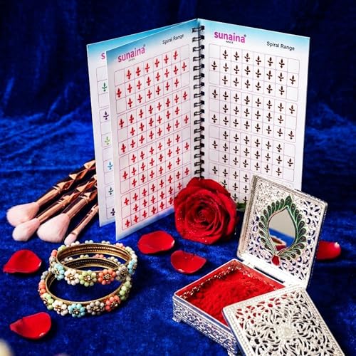 Image of SUNAINA Fancy Multicolour Kalyanam Bindi Book for Women & Girls - Spiral Range Sticker Bindiya with Mirror, Velvet Material Long Lasting Skin Friendly Adhesive, Perfect for Daily Wear, Weddings & Festivals | Pack of 1 | 350+ Bindi in a Book