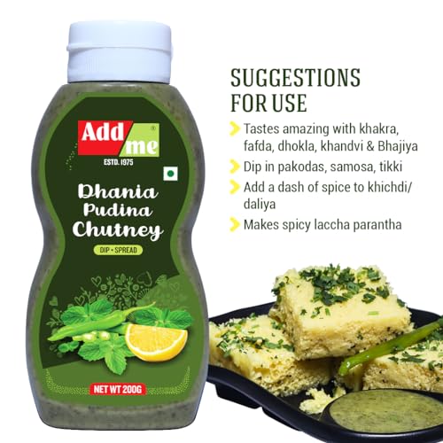 Image of Add me Khatti Meethi Sonth Chutney 240gm + Dhania Pudina Chutney 200gm (Pack of 2) | Natural & Flavorful Sauce | Coriander Pudina Sauce & imli Ki Chutneys 440 grams Total
