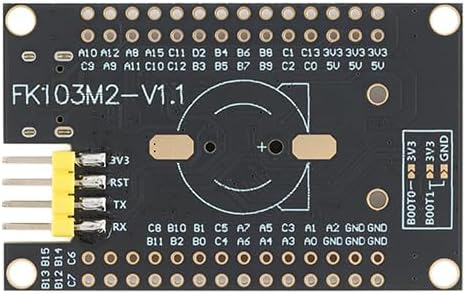 Dasar view of the STM32F103RCT6 Core Board, showing pin labels and the RTC battery holder solder pad.