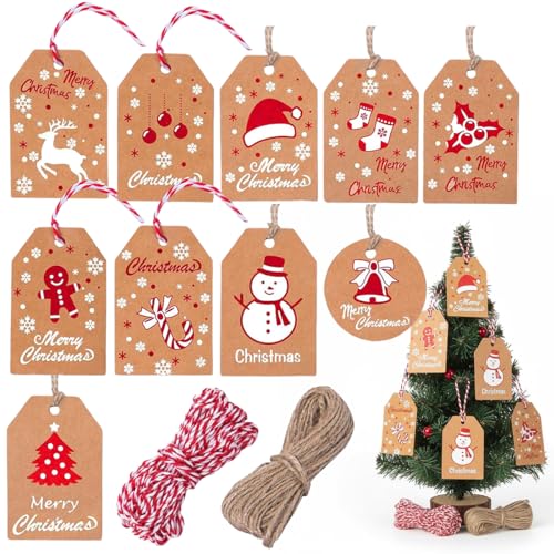 Catálogo de Material para etiquetado que puedes comprar esta semana. 41 ZCGOINGTECH 100 Piezas Etiquetas de Regalo Navideñas, Etiquetas Navideñas con Cuerdas, Material de papel Kraft, Perfecto para Envolver Regalos de Navidad y para Decorar Fiestas...