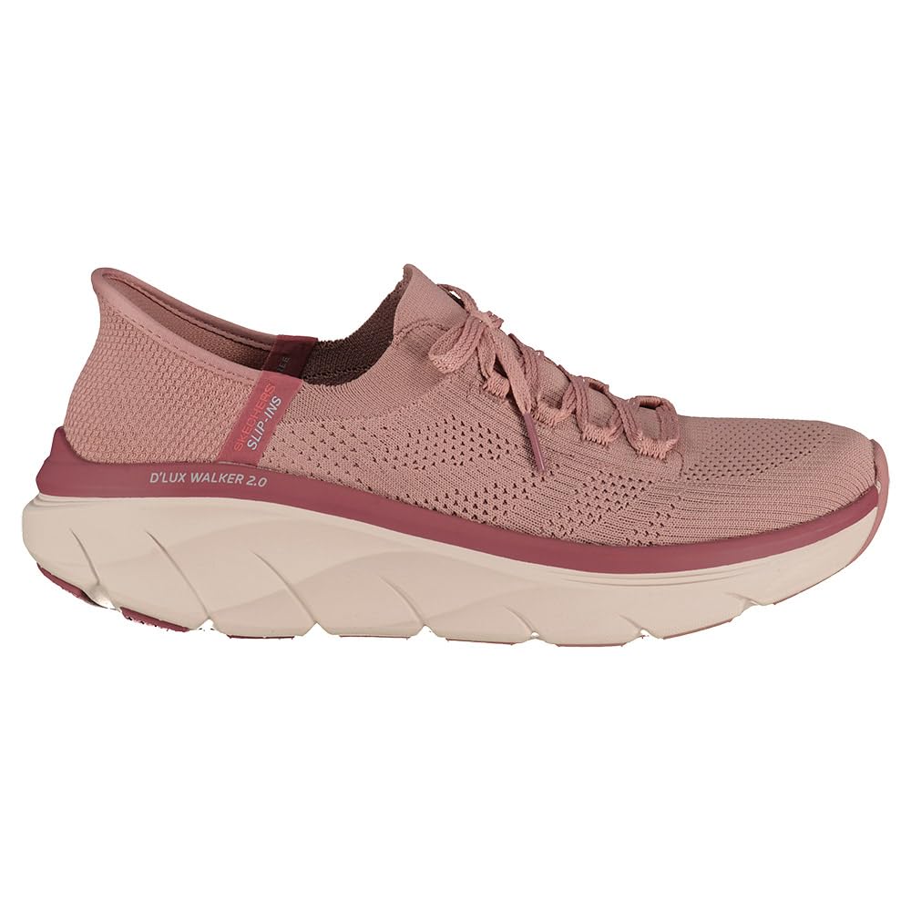 Skechers Women's D'Lux Walker 2.0 Thrill Movement Slip-On Sneakers, Dark Mauve Knit/Trim, 4.5 UK