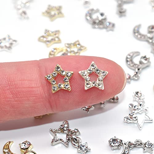 Lifoost 30Pcs Stars Moon Nail Rhinestones, 3D Star Nail Art Charm Shiny Moon Alloy Diamond Crystal Luxury Nail Ornament Gems For Diy Nail Art Decoration Supplies #TOP3