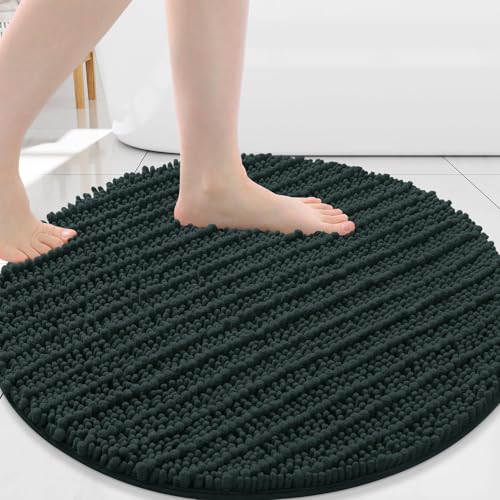 Image of Arotive Round Bathroom Rugs 24x24, Extra Soft Thick Absorbent Shaggy Chenille Bath Rugs, Machine Wash Dry, Bath Mats for Bathroom Floor, Tub and Shower, Home Decor Accessories, Dark Green