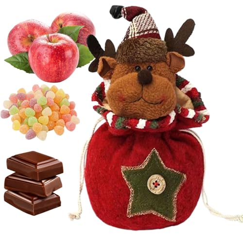 クリスマス編み込み人形バッグ - クリスマス生地収納バッグ,再利用可能なお菓子包装ラッピング袋 子供 男の子 女の子