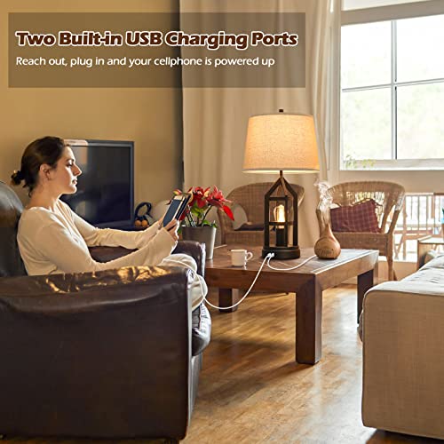 Farmhouse Table Lamps for Living Room Set of 2, 3-Way Dimmable Touch Control Bedside Lamps with 2 USB Charging Ports, Bedroom Reading Lamps for Nightstand, Rustic Home Decor, 4 LED Bulbs Included - Image 5