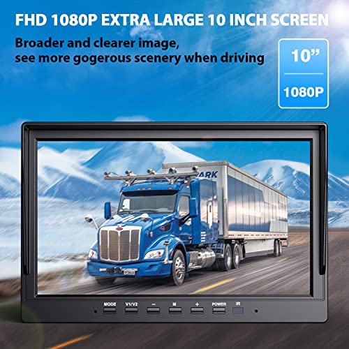Image of eRapta Wireless Backup Camera System AWX101, Stable Signal 10'' HD with Quad Split Monitor Recording, IP69K Rear View Camera for Truck Trailer Van etc