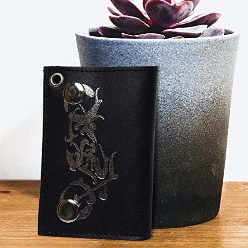 Leatherboss Genuine Leather Trifold Designer Motorcycle Biker Chain Wallet Credit Card Cash with ID Holder, Black3