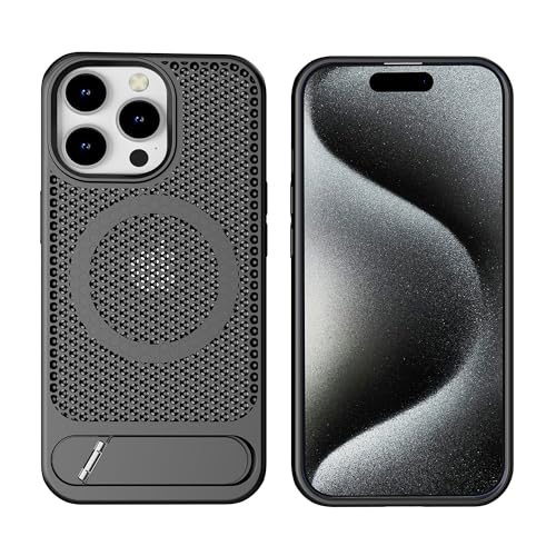 Image of amazon basics Vanguard Laser Cut mesh case Compatible with iPhone 15 Pro | Supports Magnetic and Wireless Charging - Black