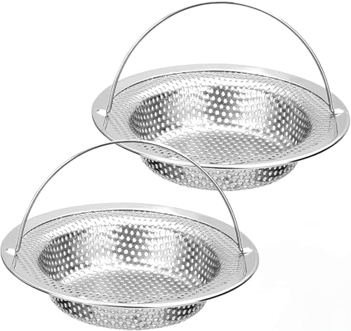 Heanvmyss Colador de Fregadero de Cocina,2 Piezas Filtro Fregadero de Acero Inoxidable,Colador de Desagüe,Rejilla Fregadero con Asa,Filtro de Drenaje Antiobstrucción para Evitar Obstrucciones(11x8x2cm