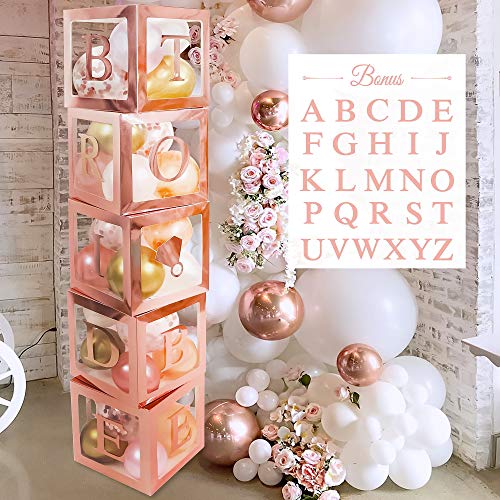 Bridal Shower Decorations Balloon Boxes Rose Gold- 96pcs Transparent Block with BRIDE TO BE + GROOM - //coolthings.us