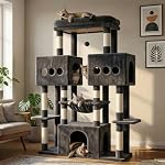 Hey-brother Tour de l'arbre de chat, gros postes de scratching sisal avec grande plate-forme, 3 Condos spacieux, Hammock en peluche, Jouet, 56.7 Meubles multi-niveau de inches pour adultes en intérieur Maine Coon, Smoky Gray MPJ083G