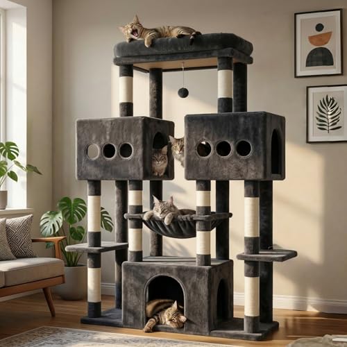 Hey-brother Cat Tree Tower, Large Sisal Scratching Posts with Big Platform, 3...