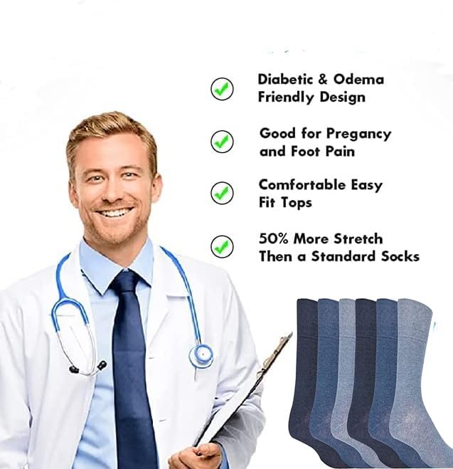 ITRAT Diabetic sock for Woman Non Elastic Wide Honey Comb Top Soft Cuff Ankle Wide Grip Odema Friendly Non Binding Circulatory For Swollen Feet legs Size 4-7 (Blues Mix 6 works) - Image 3