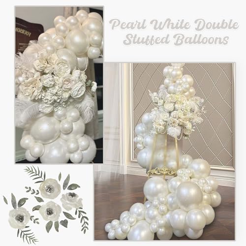 Pearl White Balloons, 78Pcs Double Stuffed Balloons Arch Kit Different Sizes 18/12/10/5 Inch Standard White Balloon Garland Kit for Wedding Bridal Baby Shower Engagement Birthday