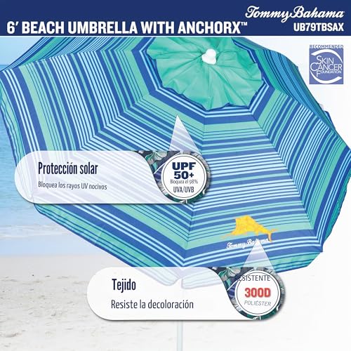 Sombrilla de playa portátil de 6 pies multicolor con ancla y bolsa para exteriores 4