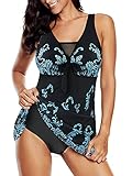 Women Swimsuits One Piece Bathing Suits Tummy Control Swimming Dress Womens Athletic Mesh Blue-Floral 10-12