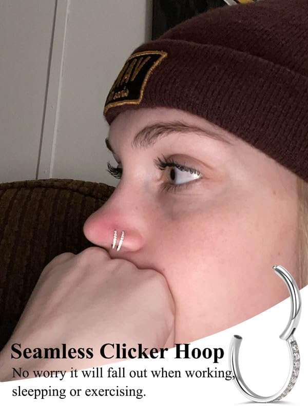 1Pcs 18G 16G Titanium Cartilage Earrings Crystal Nose Hoop for Women Diameter 6mm 8mm 10mm 12mm CZ Helix Conch Daith Rook Tragus Lobe Snug Lip Nostril Rings Body Piercing Jewelry-Silver-Gold-Black - Image 4